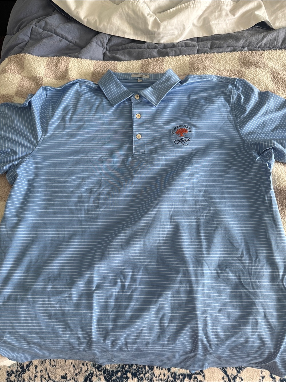 Peter Millar Light Blue Striped Men's Polo Shirt for Ocean Course at Kiawah